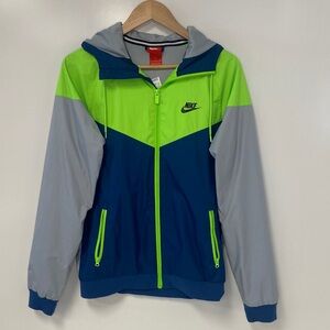 Men’s Nike Neon Lime, Navy & Light Gray Colorblock Windbreaker